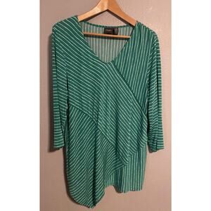 Chicos Tunic Womens 3 US XL Green Stripe Asymmetrical Hem Top Slinky Knit